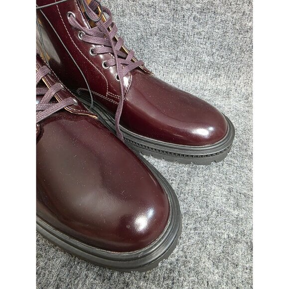 Express Leather Lace-Up Combat Boots In Burgundy Size 8 With Chunky Sole - Picture 3 of 9